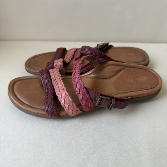 Aetrex Shoes - Aetrex Womens Size 8 Braided Leather Sandals Comfort Slides Pink Burgundy